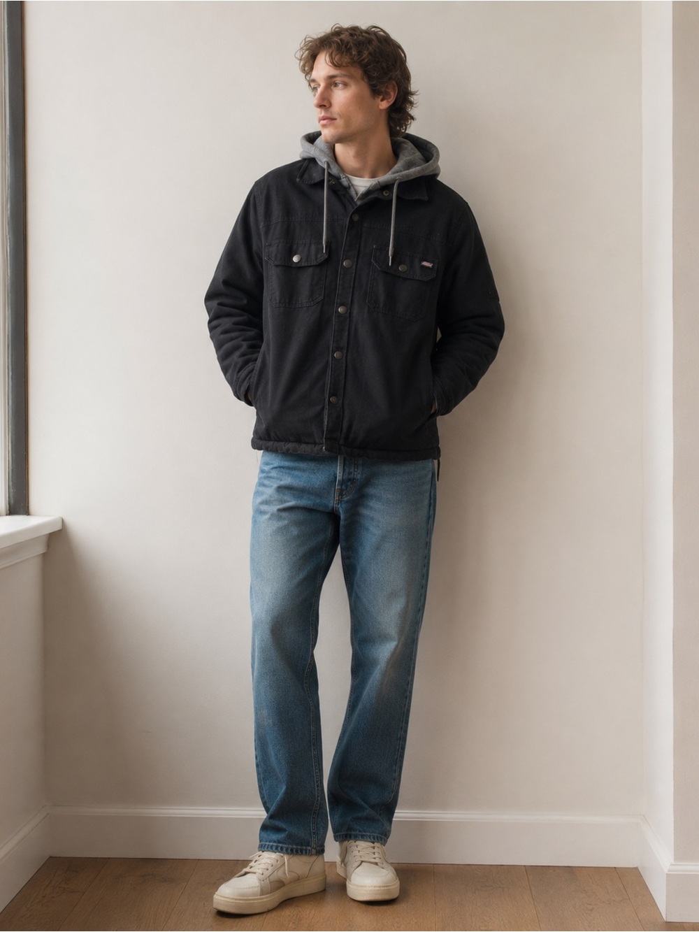 Dickies Men’s Large Black Hooded Workwear Jacket Utility Chore Coat Grunge